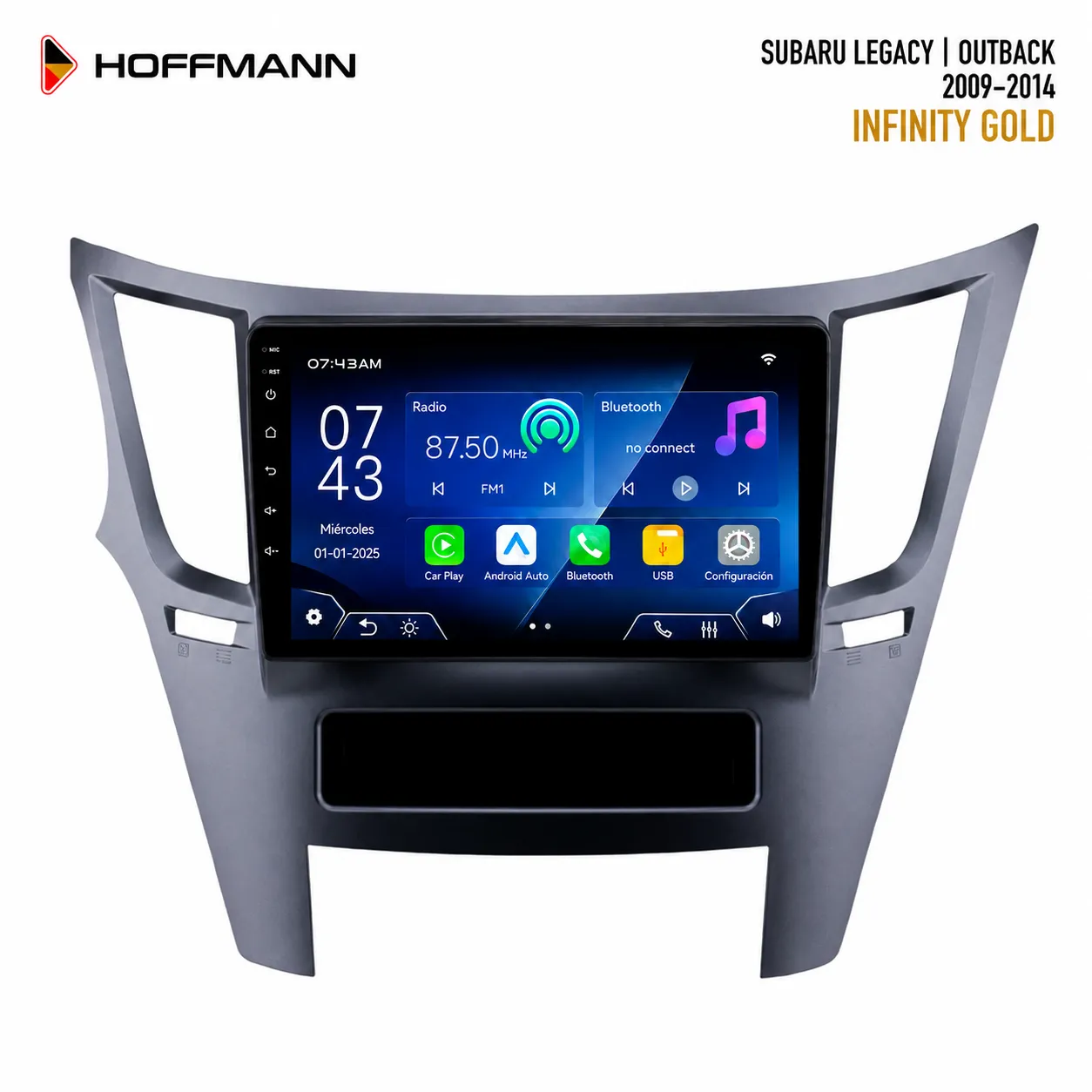 a_clean_product_advertisement_style_image_with_a_w_1_batch_1 Subaru Legacy Outback 2009 al 2014 Hoffmann Infinity Gold Apple CarPlay & Android Auto - Image 1